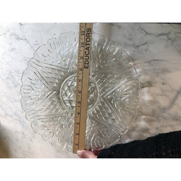 Round Serving Platter Dish Vintage Star Pattern Clear Cut Glass Rare Center Star - Picture 6 of 9